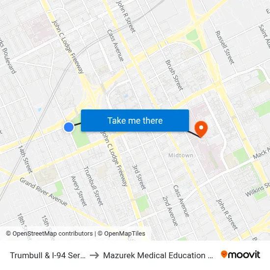 Trumbull & I-94 Service Dr to Mazurek Medical Education Commons map