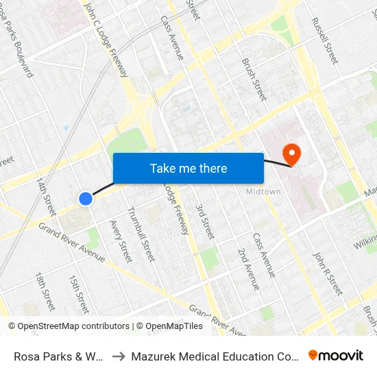 Rosa Parks & Warren to Mazurek Medical Education Commons map