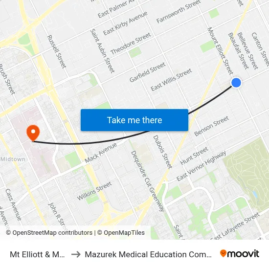 Mt Elliott & Mack to Mazurek Medical Education Commons map
