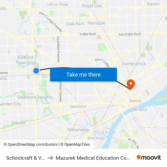 Schoolcraft & Virgil to Mazurek Medical Education Commons map