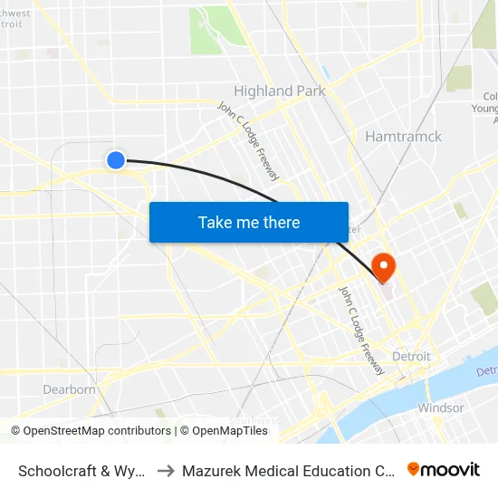 Schoolcraft & Wyoming to Mazurek Medical Education Commons map