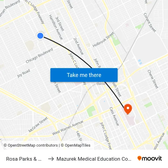 Rosa Parks & Webb to Mazurek Medical Education Commons map