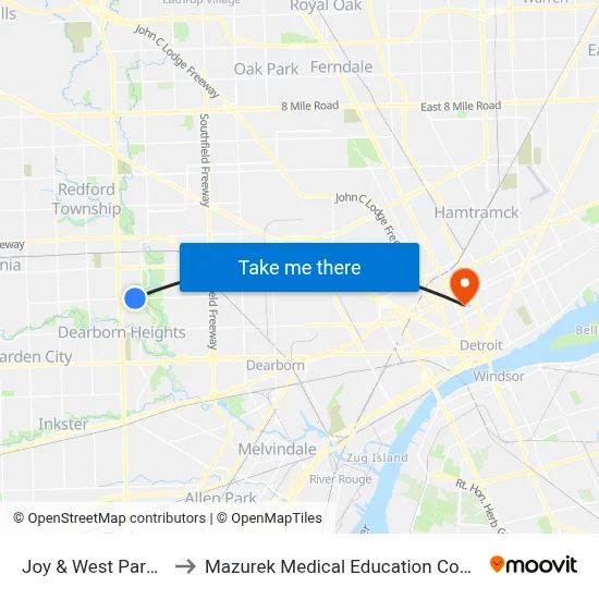 Joy & West Parkway to Mazurek Medical Education Commons map