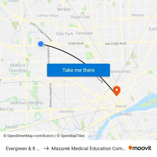 Evergreen & 8 Mile to Mazurek Medical Education Commons map