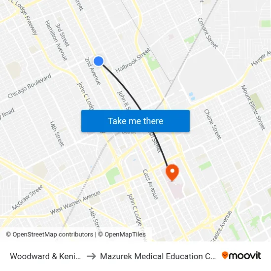 Woodward & Kenilworth to Mazurek Medical Education Commons map