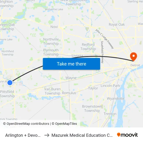 Arlington + Devonshire to Mazurek Medical Education Commons map