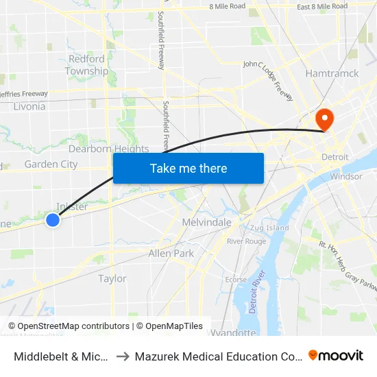 Middlebelt & Michigan to Mazurek Medical Education Commons map