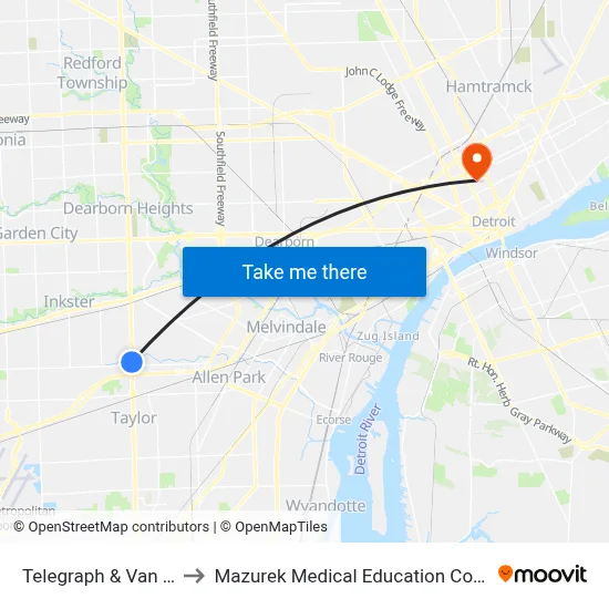 Telegraph & Van Born to Mazurek Medical Education Commons map