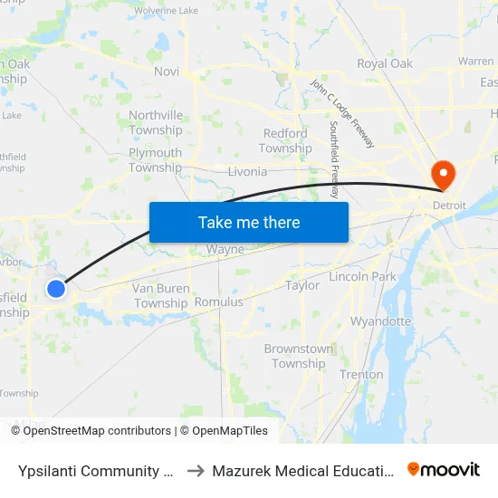 Ypsilanti Community High School to Mazurek Medical Education Commons map