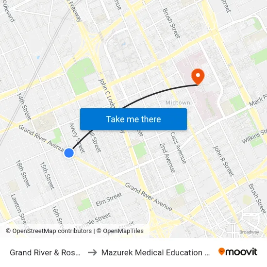 Grand River & Rosa Parks to Mazurek Medical Education Commons map