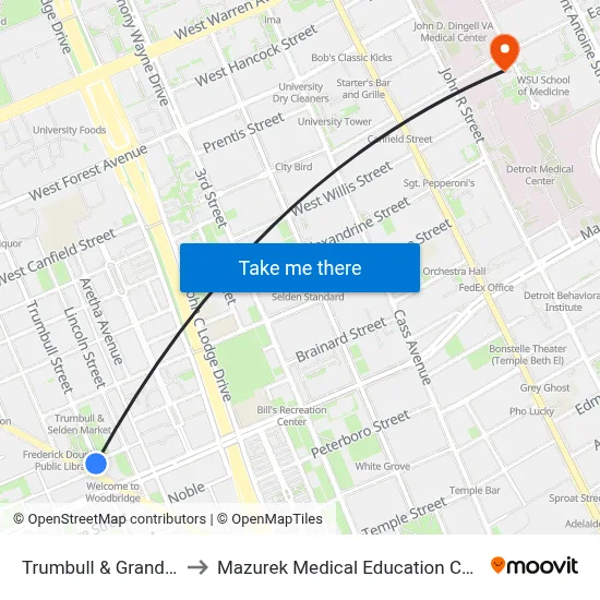 Trumbull & Grand River to Mazurek Medical Education Commons map