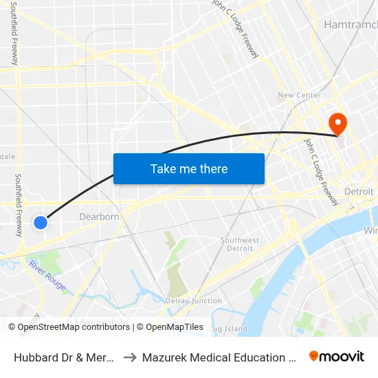 Hubbard Dr & Mercury Dr to Mazurek Medical Education Commons map