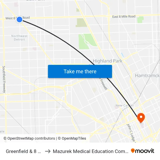 Greenfield & 8 Mile to Mazurek Medical Education Commons map