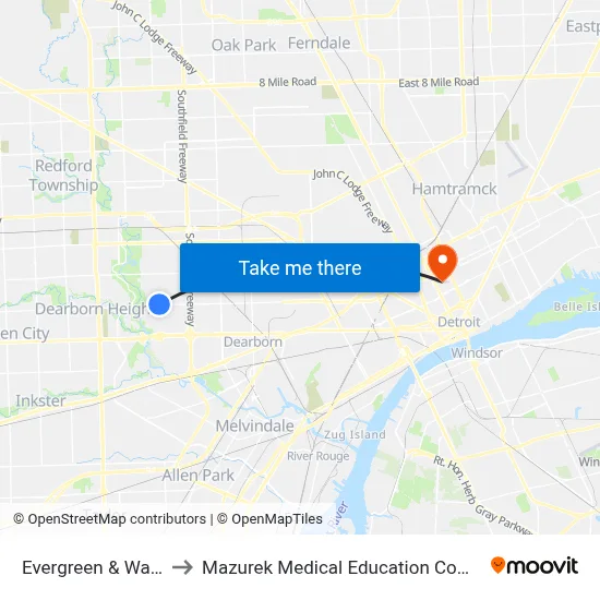 Evergreen & Warren to Mazurek Medical Education Commons map