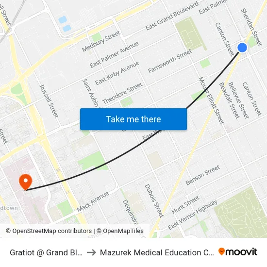 Gratiot @ Grand Blvd SW to Mazurek Medical Education Commons map