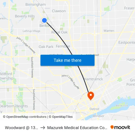 Woodward @ 13 Mile to Mazurek Medical Education Commons map