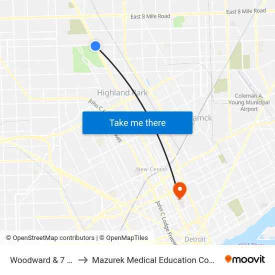 Woodward & 7 Mile to Mazurek Medical Education Commons map