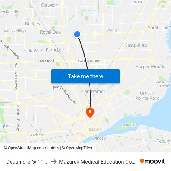 Dequindre @ 11 Mile to Mazurek Medical Education Commons map