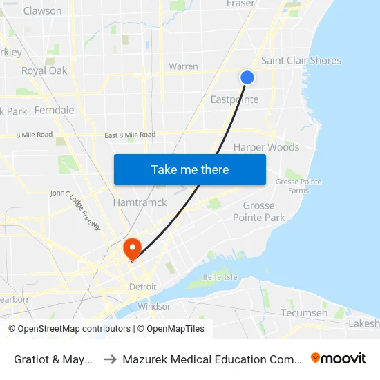 Gratiot & Mayfield to Mazurek Medical Education Commons map