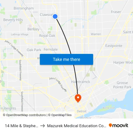 14 Mile & Stephenson to Mazurek Medical Education Commons map