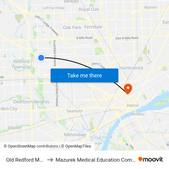 Old Redford Meijer to Mazurek Medical Education Commons map