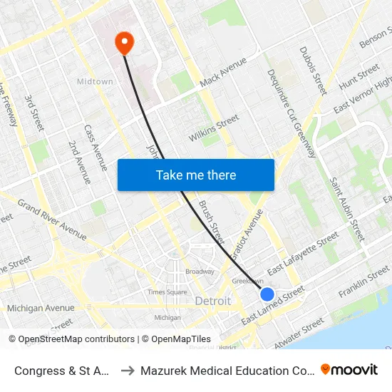 Congress & St Antoine to Mazurek Medical Education Commons map