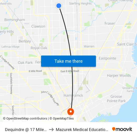 Dequindre & 17 Mile NE to Mazurek Medical Education Commons map