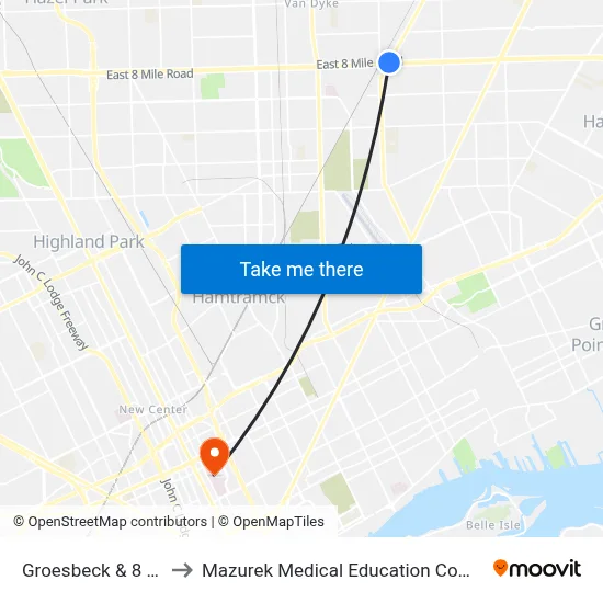 Groesbeck & 8 Mile to Mazurek Medical Education Commons map