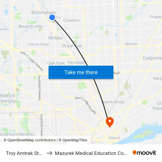 Troy Amtrak Station to Mazurek Medical Education Commons map
