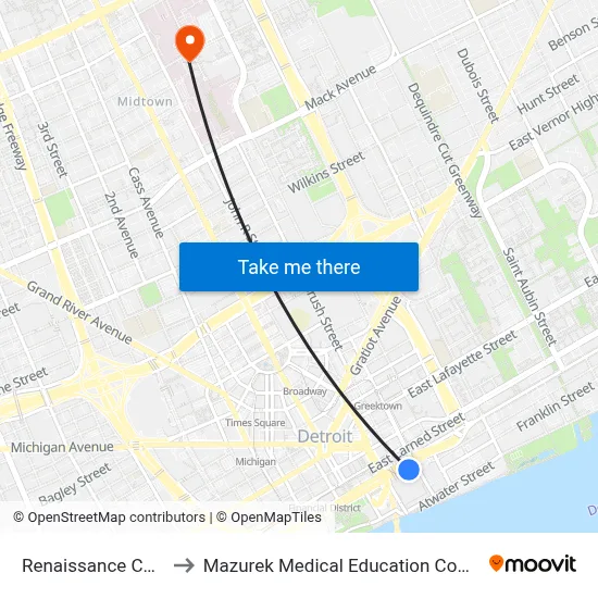 Renaissance Center to Mazurek Medical Education Commons map