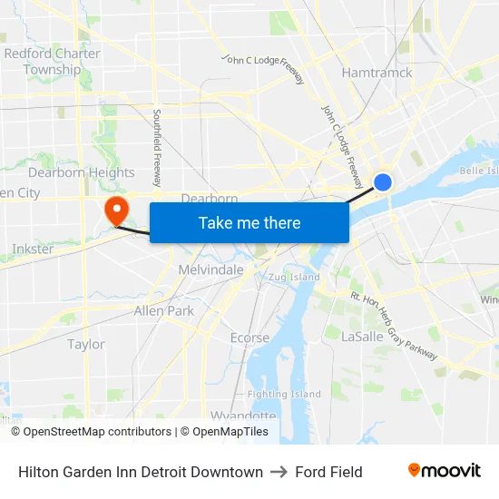 Hilton Garden Inn to Ford Field map