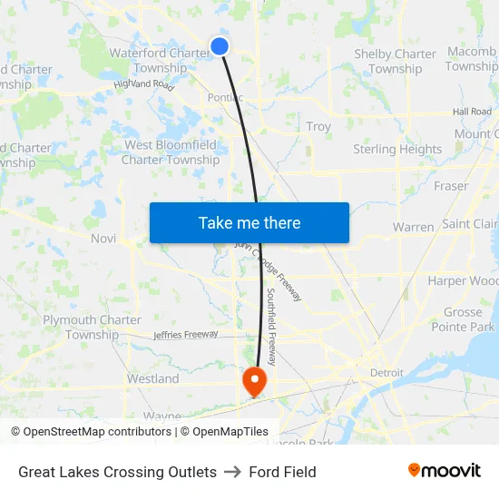 Great Lakes Crossing Outlets to Ford Field map