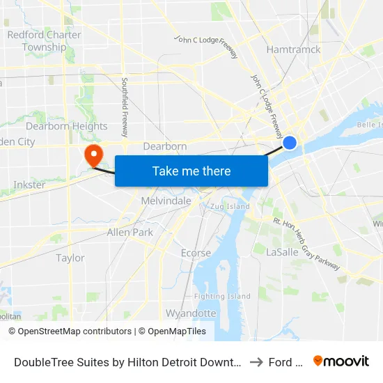DoubleTree Suites by Hilton Detroit Downtown Fort Shelby to Ford Field map