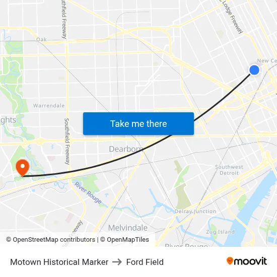Motown Historical Marker to Ford Field map