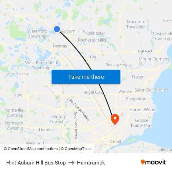 Flint Auburn Hill Bus Stop to Hamtramck map