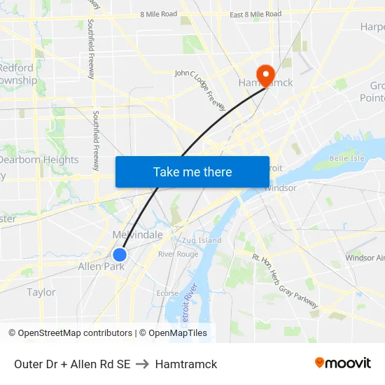 Outer Drive & Allen Road SE to Hamtramck map
