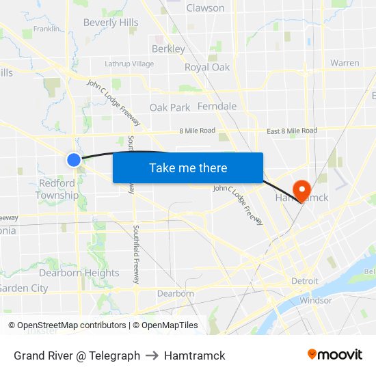 Grand River @ Telegraph to Hamtramck map