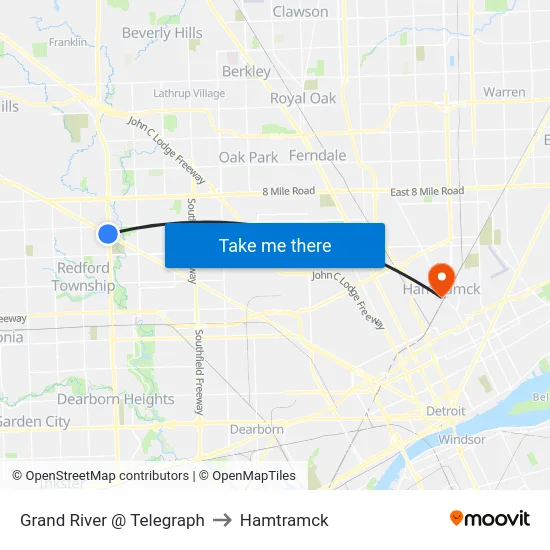Grand River @ Telegraph to Hamtramck map