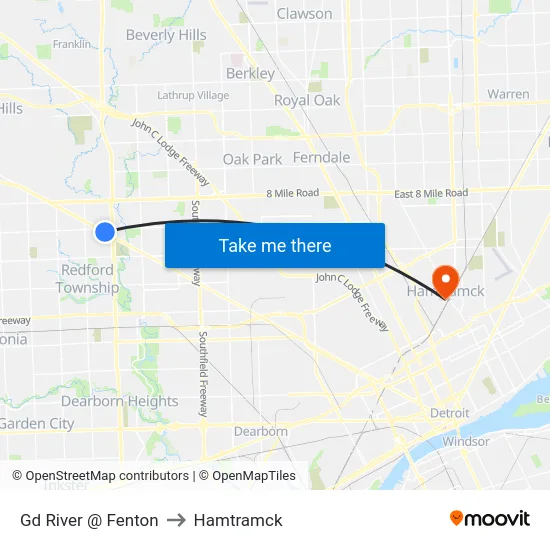 Gd River @ Fenton to Hamtramck map