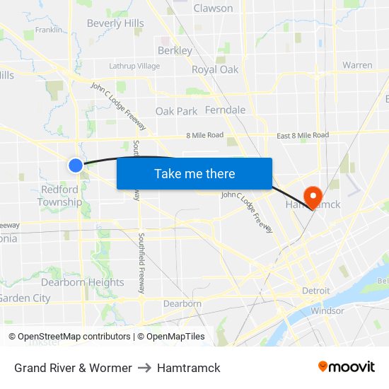 Grand River & Wormer to Hamtramck map