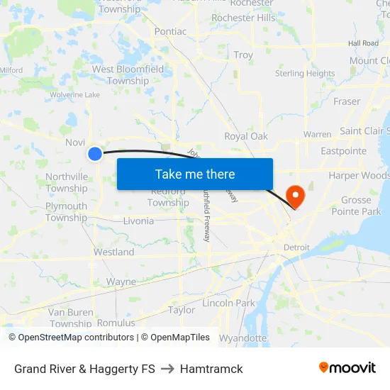 Grand River & Haggerty FS to Hamtramck map
