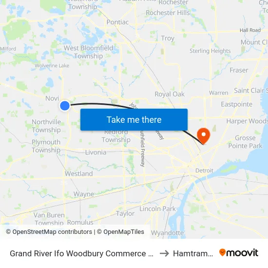 Grand River Ifo Woodbury Commerce Ctr to Hamtramck map