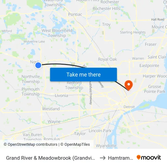 Grand River & Meadowbrook (Grandview) to Hamtramck map