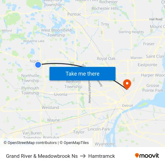 Grand River & Meadowbrook Ns to Hamtramck map