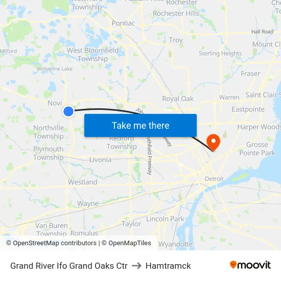 Grand River Ifo Grand Oaks Ctr to Hamtramck map