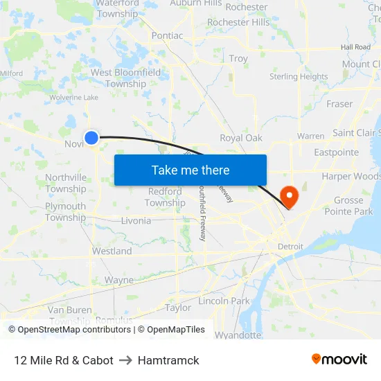 12 Mile Rd & Cabot to Hamtramck map