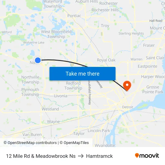 12 Mile Rd & Meadowbrook Ns to Hamtramck map