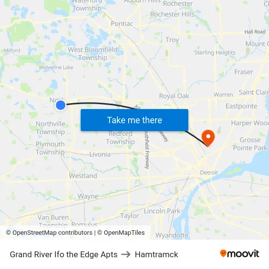 Grand River Ifo the Edge Apts to Hamtramck map