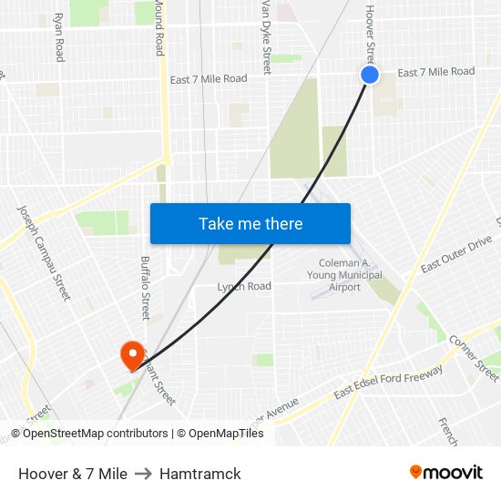 Hoover & 7 Mile to Hamtramck map
