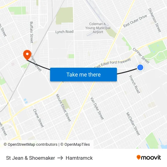 St Jean & Shoemaker to Hamtramck map